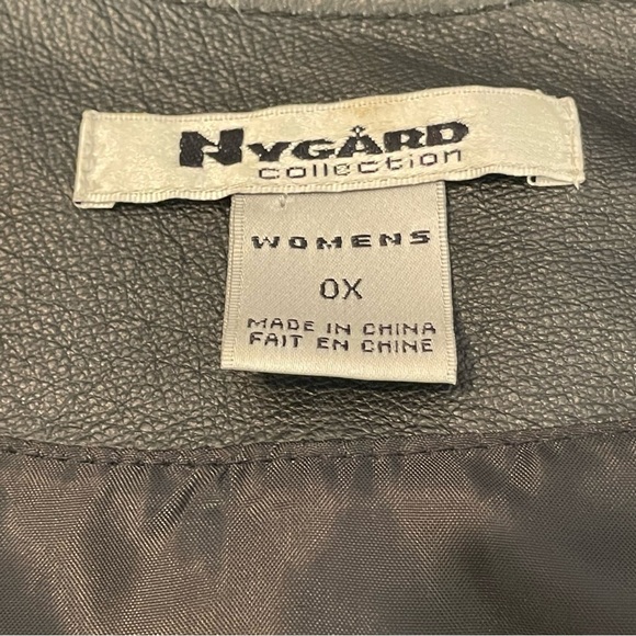 Nygard Collection Sz OX Black Geometric Textured Leather Knit Sleeve Back Jacket - Picture 10 of 11